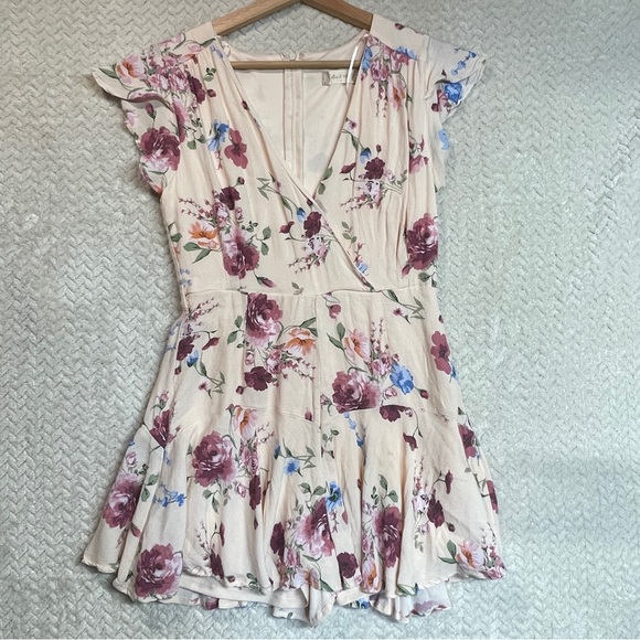 Altar'd State Pants - Altar’d State Pink Flora Drop Waist‎ Double Layer Romper Women Size Size small
